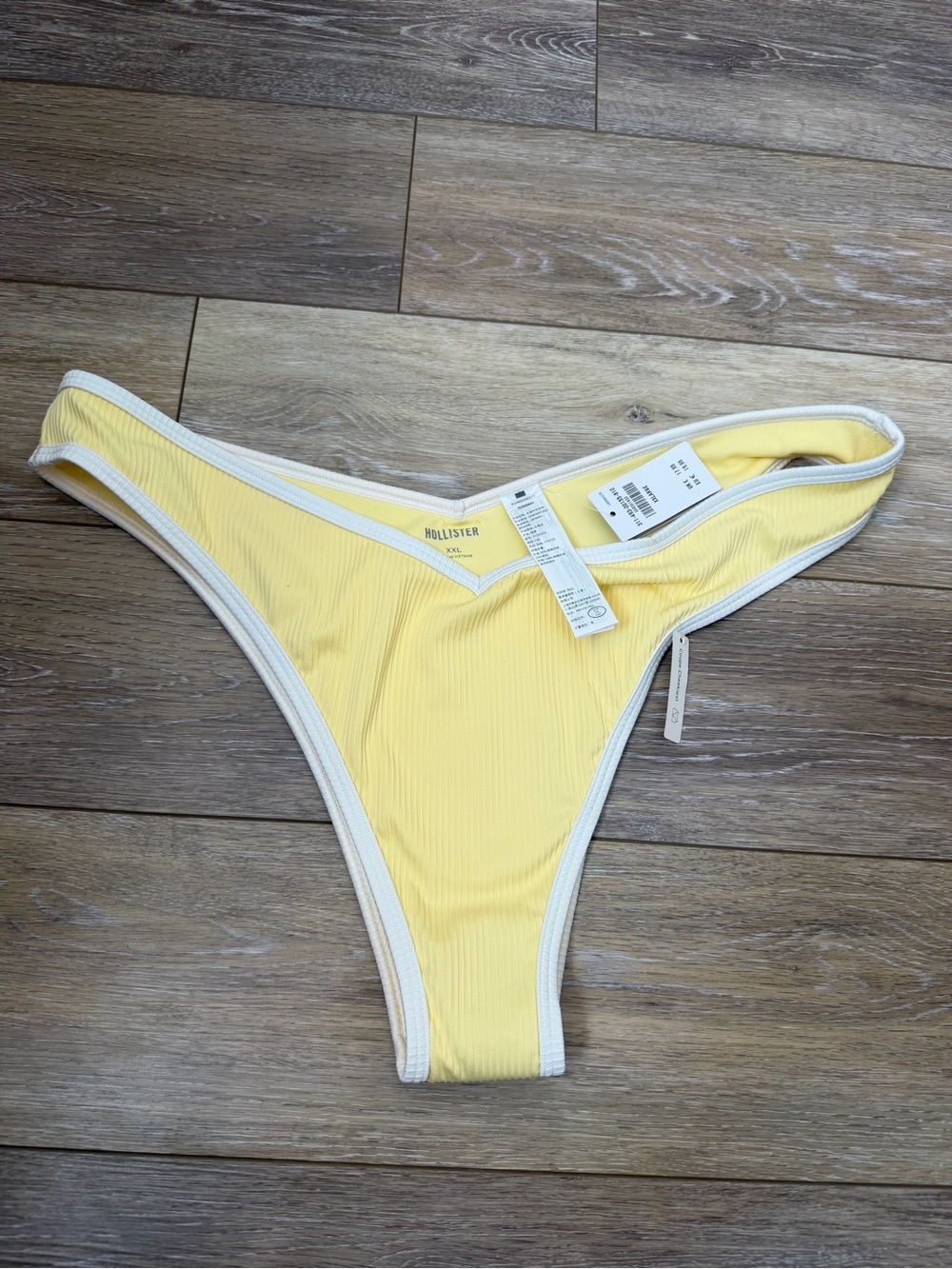 NWT Hollister Yellow Ribbed Bikini Bottom with White Trim Sz XXL
